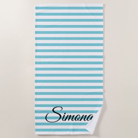 Aangepaste naam turquoise blue & white striped pat strandlaken (Voorkant)