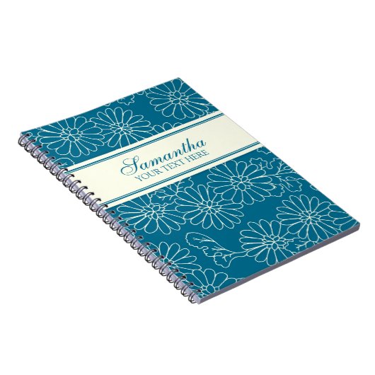 Aangepaste naam Turquoise Floral notebook Notitieboek (Rechterzijde)