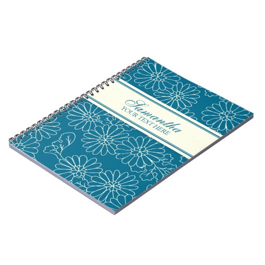 Aangepaste naam Turquoise Floral notebook Notitieboek (Linkerzijde)