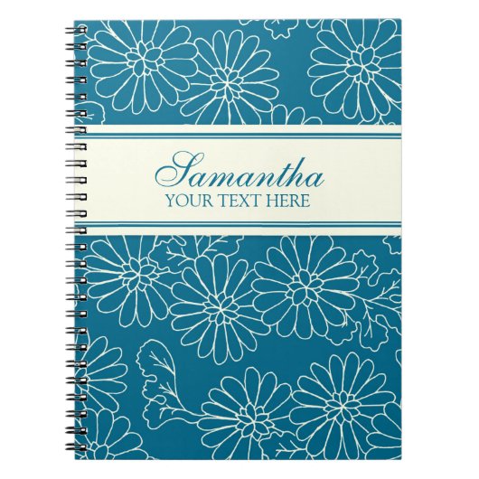 Aangepaste naam Turquoise Floral notebook Notitieboek (Voorkant)
