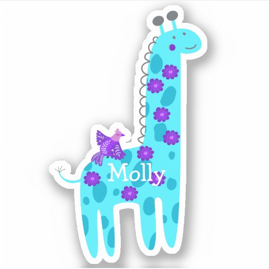 Aangepaste naam Turquoise Giraffe Paarse Bird Lapt Sticker (Voorkant)
