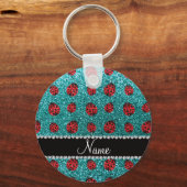 Aangepaste naam turquoise glitter ladybug sleutelhanger (Voorkant)