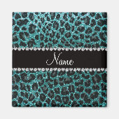 Aangepaste naam turquoise glitter leopard print magneet (Voorkant)