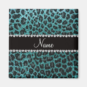 Aangepaste naam turquoise glitter leopard print magneet