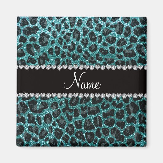 Aangepaste naam turquoise glitter leopard print magneet (Voorkant)
