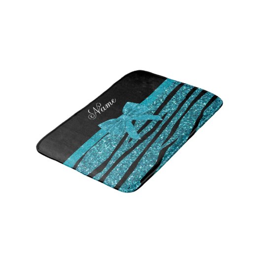 Aangepaste naam turquoise glitter zebra stripes badmat (Gekanteld)