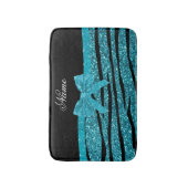 Aangepaste naam turquoise glitter zebra stripes badmat (Voorkant Verticaal)