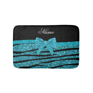 Aangepaste naam turquoise glitter zebra stripes badmat