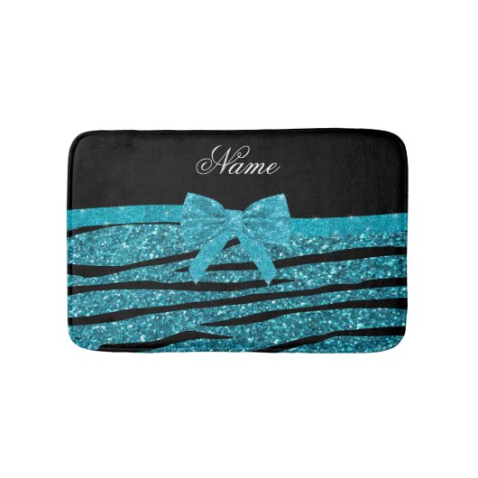 Aangepaste naam turquoise glitter zebra stripes badmat (Voorkant)