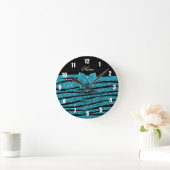 Aangepaste naam turquoise glitter zebra stripes ronde klok (Huis)