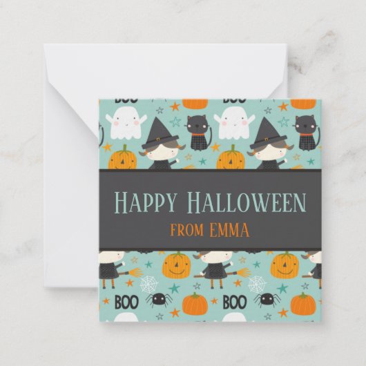 Aangepaste naam Turquoise "Happy Halloween" Notitiekaartje (Voorkant)