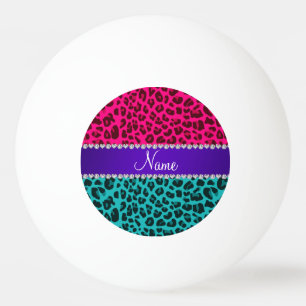 Aangepaste naam turquoise hot roze leopard pingpongbal