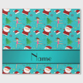 Aangepaste naam turquoise kerst gymnastiek santas cadeaupapier (Vlak)