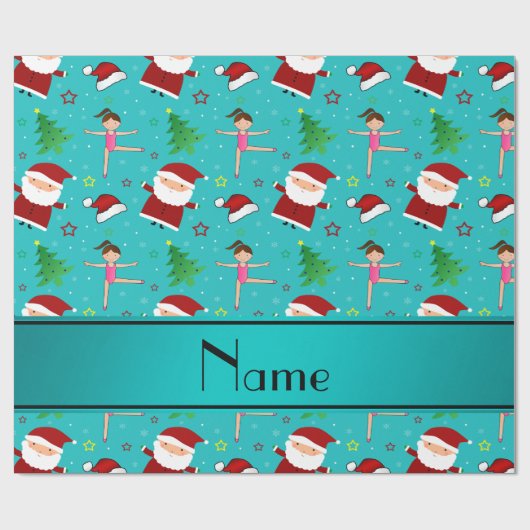 Aangepaste naam turquoise kerst gymnastiek santas cadeaupapier (Vlak)