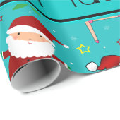 Aangepaste naam turquoise kerst gymnastiek santas cadeaupapier (Rol Hoek)