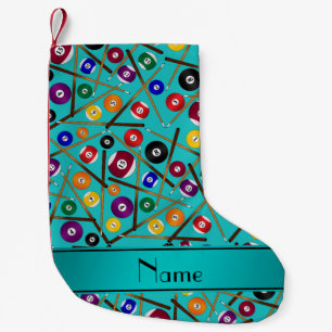 Aangepaste naam turquoise kleurig poolpatroon kleine kerstsok