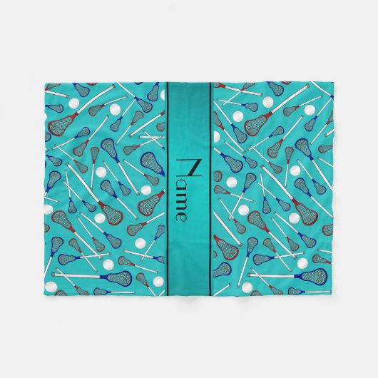 Aangepaste naam turquoise lacrosse patroon fleece deken (Voorkant (Horizontaal))