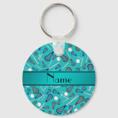 Aangepaste naam turquoise lacrosse patroon sleutelhanger (Voorkant)