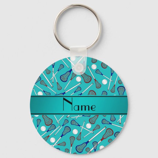 Aangepaste naam turquoise lacrosse patroon sleutelhanger (Voorkant)