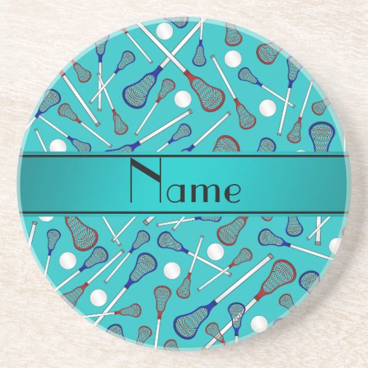 Aangepaste naam turquoise lacrosse patroon zandsteen onderzetter (Voorkant)