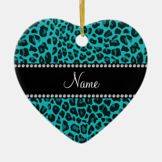 Aangepaste naam turquoise leopard patroon keramisch ornament (Voorkant)