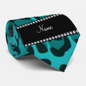 Aangepaste naam turquoise leopard patroon stropdas (Opgerold)