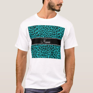 Aangepaste naam turquoise leopard patroon t-shirt
