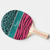 Aangepaste naam turquoise leopard roze glitter zeb tafeltennisbatje (Zijkant)