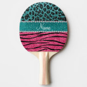 Aangepaste naam turquoise leopard roze glitter zeb tafeltennisbatje (Voorkant)