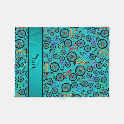 Aangepaste naam turquoise mountainbikes fleece deken (Voorkant (Horizontaal))