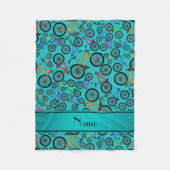 Aangepaste naam turquoise mountainbikes fleece deken (Voorkant)