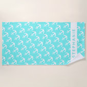 Aangepaste naam Turquoise Nautical White Anchor Strandlaken (Voorkant)