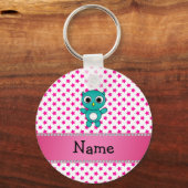 Aangepaste naam turquoise owl roze sterren sleutelhanger (Voorkant)