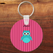 Aangepaste naam turquoise owl roze strepen sleutelhanger (Voorkant)