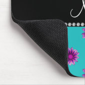 Aangepaste naam turquoise paarse roze bloemen muismat (Hoek)