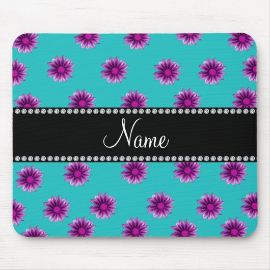 Aangepaste naam turquoise paarse roze bloemen muismat (Voorkant)