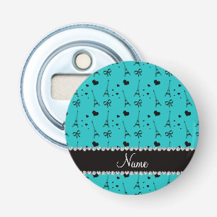 Aangepaste naam turquoise paris eiffel tower button flesopener