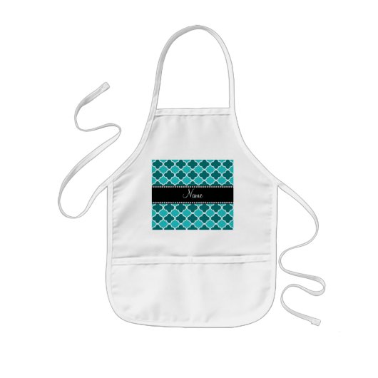 Aangepaste naam turquoise quatrefoil patroon kinder schort (Voorkant)