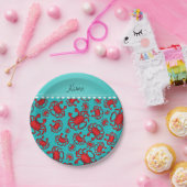 Aangepaste naam turquoise rode krab patroon papieren bordje (Feest)