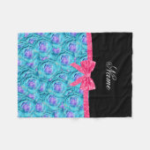 Aangepaste naam turquoise rozen roze glitter bow fleece deken (Voorkant (Horizontaal))