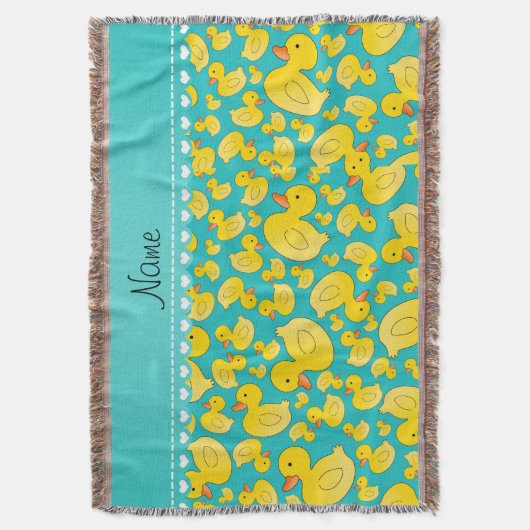 Aangepaste naam turquoise rubberducs blauwe streep deken (Voorkant Verticaal)