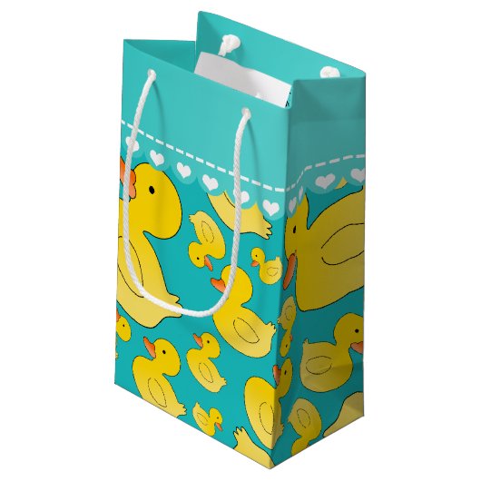 Aangepaste naam turquoise rubberducs blauwe streep klein cadeauzakje (Achterkant Gekanteld)