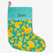 Aangepaste naam turquoise rubberducs blauwe streep kleine kerstsok (Voorkant)