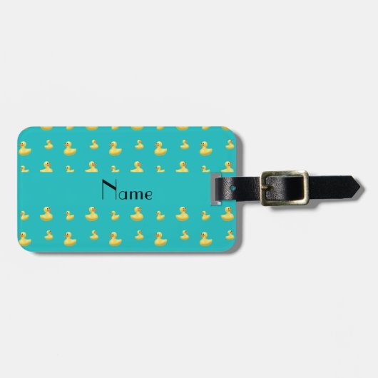 Aangepaste naam turquoise rubbereenden patroon bagagelabel (Voorkant horizontaal)
