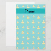 Aangepaste naam turquoise rubbereenden patroon briefpapier (Voorkant / Achterkant)