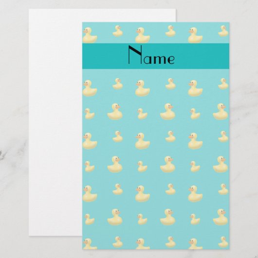 Aangepaste naam turquoise rubbereenden patroon briefpapier (Voorkant / Achterkant)