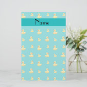 Aangepaste naam turquoise rubbereenden patroon briefpapier (Staand voorkant)