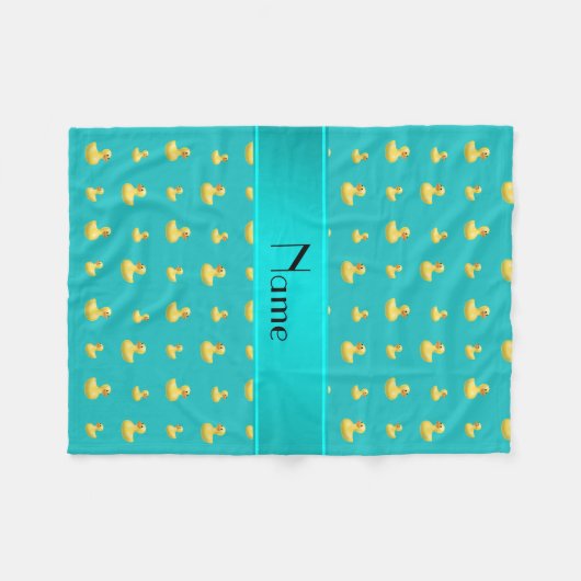 Aangepaste naam turquoise rubbereenden patroon fleece deken (Voorkant (Horizontaal))