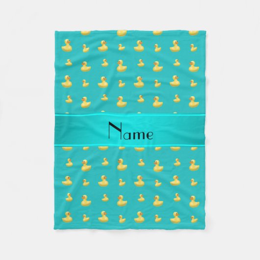 Aangepaste naam turquoise rubbereenden patroon fleece deken (Voorkant)