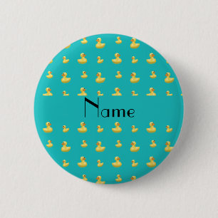 Aangepaste naam turquoise rubbereenden patroon ronde button 5,7 cm